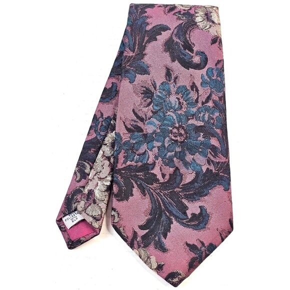 Pierre Cardin Pink & Blue Floral Pattern Silk Tie For Men - Picture 1 of 6